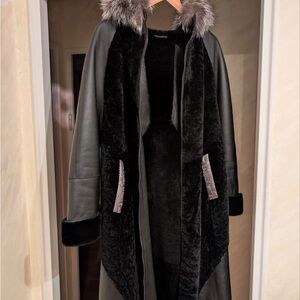 Shearling coat with silver fox